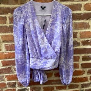 Express Purple Floral Wrap Blouse - Lavender Print